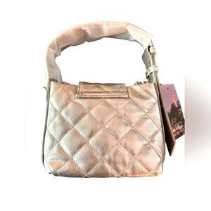 No Rest for Bridget Crushed Silver Padded Clutch with Woven Chain Strap